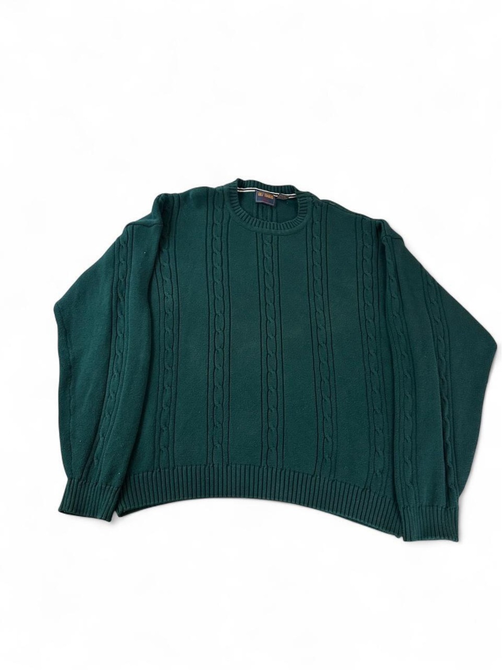 Vintage sweater men xl Classic Dark Green Cable Knit Crewneck Sweater